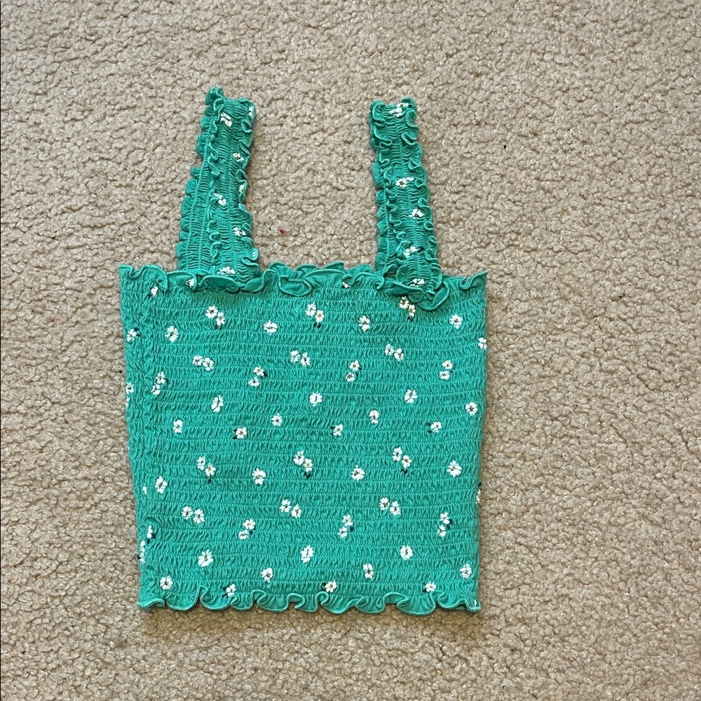 Green Floral Smocked Crop Top